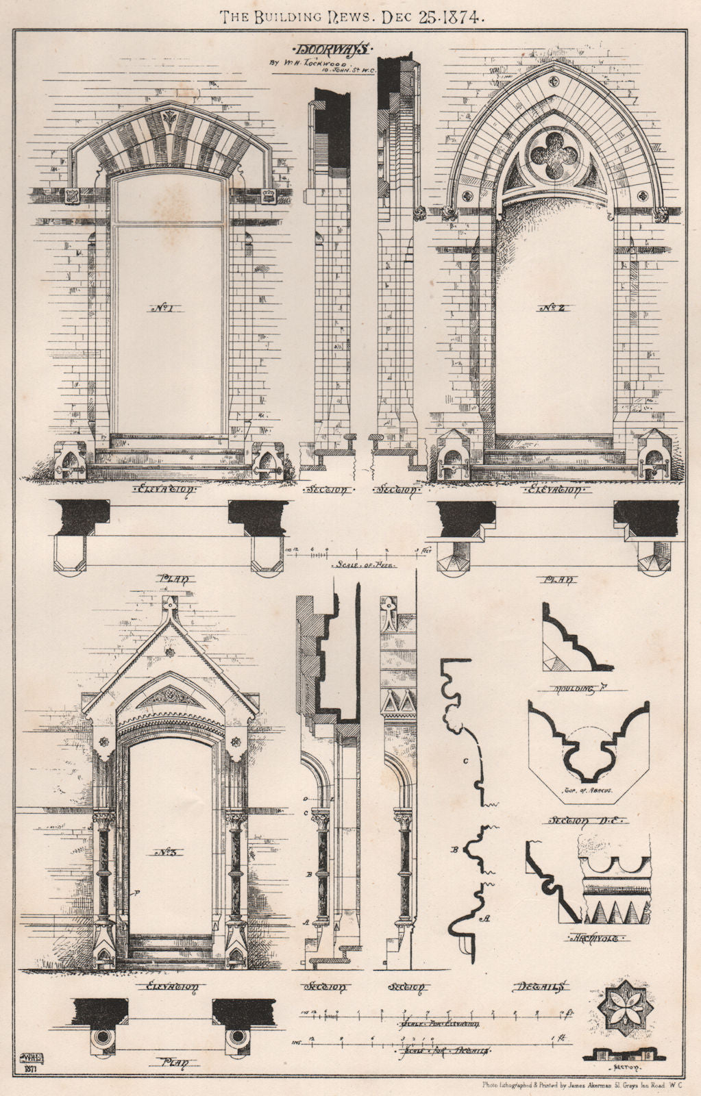 Doorways; by W.H. Lockwood, 10. John St. W.C.. London 1874 old antique print